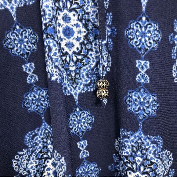 Style & Co. Navy Blue Medallion Print Peasant Boho Blouse - Picture 8 of 15